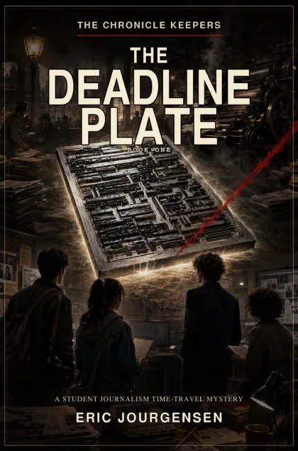 Cover of The Deadline Plate, a young adult science-fiction and historical time-travel mystery by Eric Jourgensen