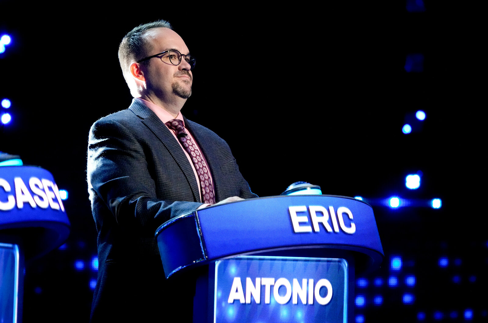 Eric Jourgensen at his podium as a contestant on NBC’s Weakest Link